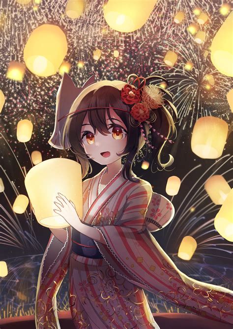 Download 2508x3541 Anime Girl Lanterns Yukata Festival Brown Hair