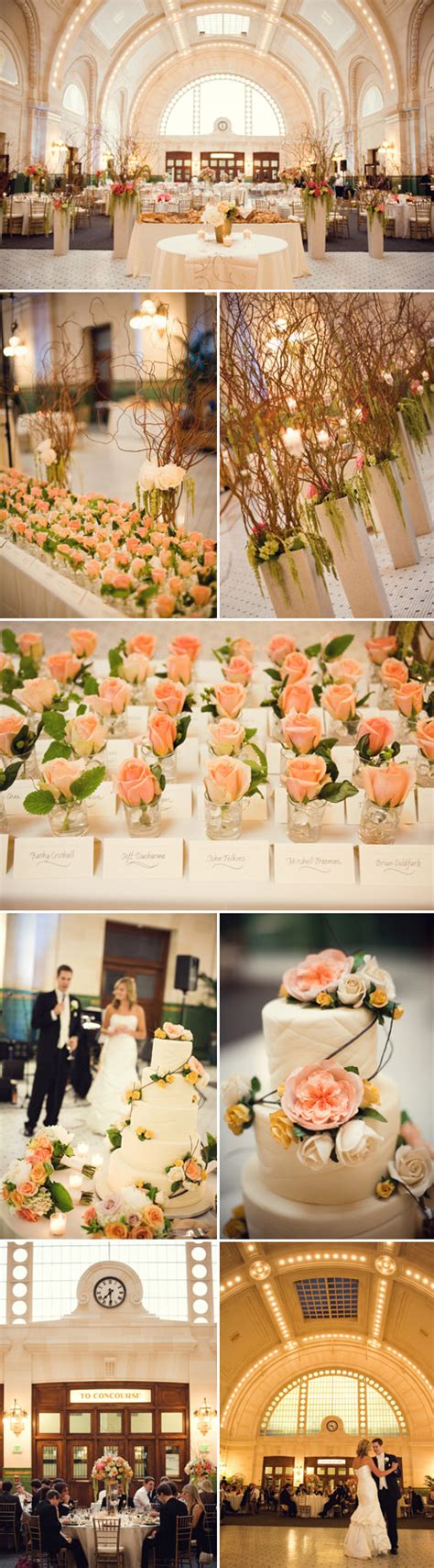 Our coral dresses also flatter every figure. Ivory, Champagne, Gold and Peach Seattle Wedding | Junebug ...