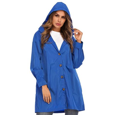 Womens Raincoat Lightweight Hooded Long Rain Coat Waterproof Outdoor