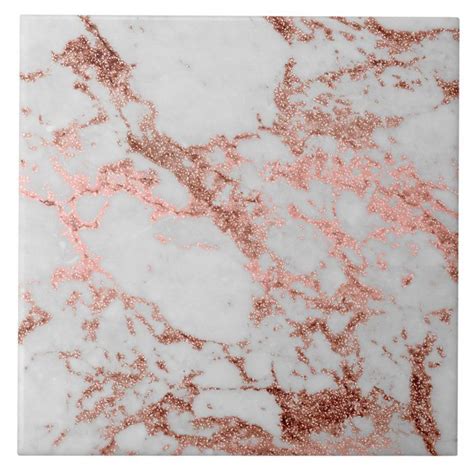 Modern Faux Rose Gold Glitter Marble Texture Image Tile Zazzle Com