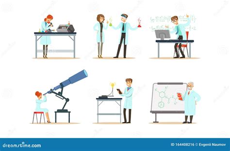 Scientists Doing The Research In The Laboratory Cartoon Vector