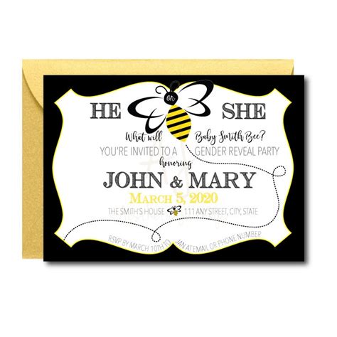 Bee Themed Gender Reveal Invite Envelopes Aesthetic Designs