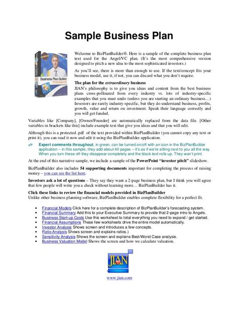 Sample Business Plan Free Printable Documents