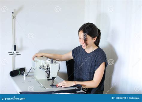 Seamstress Sewing Belt Using Sewing Machine Stock Photo Image Of