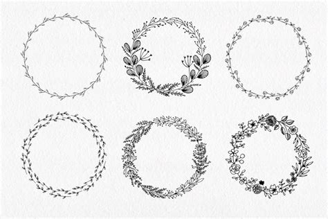 30 Hand Drawn Floral Wreath Simple Line Drawing By Istratova
