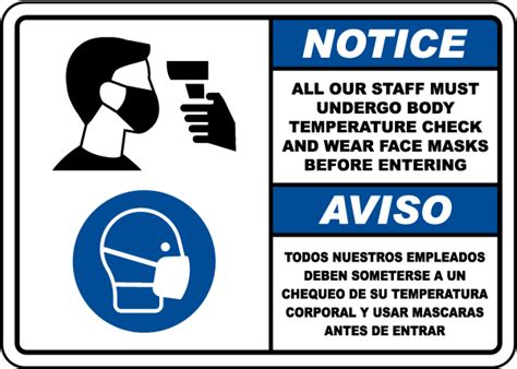 Bilingual Notice Staff Temperature Check Sign Get 10 Off Now