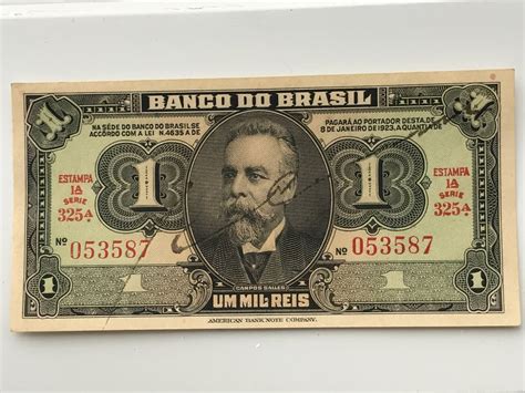 Cédula Antiga Do Brasil 1 Mil Reis Em Estado De Nova N053587 R 350