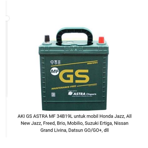 Jual Aki Mobil Gs Astra Mf 34b19l Untuk Honda Jazz All New Jazz Freed