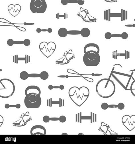 Metallic Dumbell Seamless Background Sport Fitness Pattern Stock