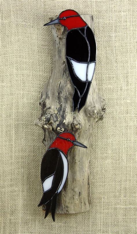 Stained Glass Red Headed Woodpeckers Stained Glass Bird Etsy Nederland Glass Wall Sculpture