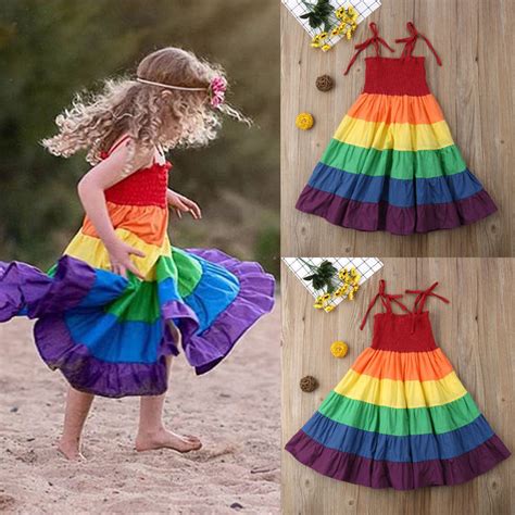 Toddler Kids Girl Rainbow Dress Fashion Sleeveless Full Length Pageant