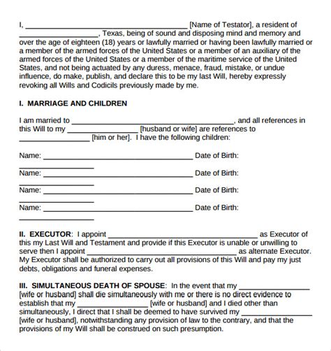 Free 8 Sample Last Will And Testament Forms In Pdf