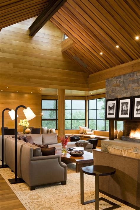 Second living space with wood vaulted ceiling. Vaulted Living Room Ideas - HomesFeed