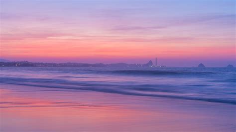 Desktop Wallpaper Pink Sunset Seashore Nature Hd Image