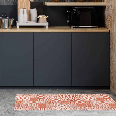 Tapis De Cuisine Lino Carreaux De Ciment Orange Alban