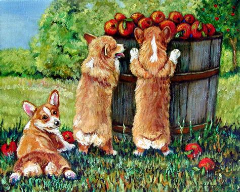 Corgi Apple Harvest Pembroke Welsh Corgi Puppies Painting