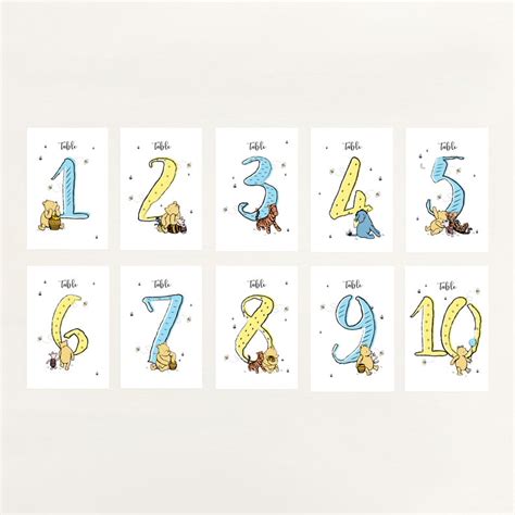 Table Numbers Classic Winnie The Pooh Illustration Style Etsy