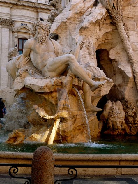 Close Up Of Berninis Fountain In The Piazza Navona In Rome Rome