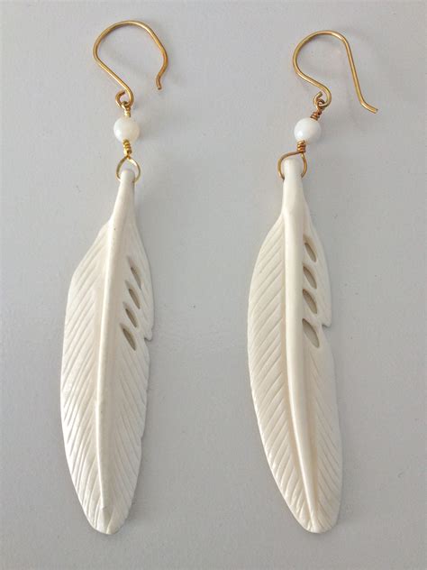 White Bone Feather Earrings Earrings Dangle Simple Feather Earrings Bone Feathers