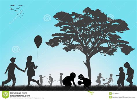Silhouettes Of Children Playing Outside Stock Vector Image 44788325