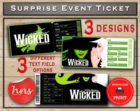 Wicked Printable Broadway Surprise Ticket Editable Musical Etsy Uk