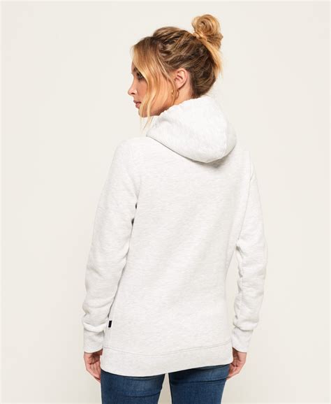 womens vintage logo emboss flock hoodie in ice marl superdry