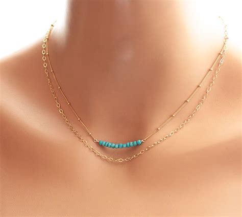 Turquoise Necklace Double Strand Necklace Dainty Gemstone Etsy