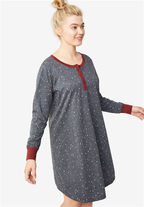 Long Sleeve Henley Sleepshirt By Ellos® Plus Size Sleepshirts Roamans