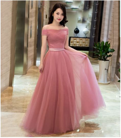 buy 2016 new dusty pink cheap bridesmaid dresses long off the shoulder tulle in