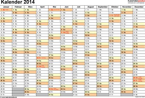 Kalender 2014 Mit Excelpdfword Vorlagen Feiertagen Ferien Kw