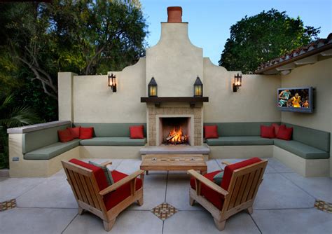 Spanish Style Fireplace With Outdoor Tv Mediterranean Patio Los