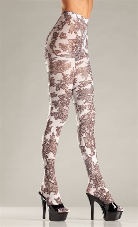 opaque floral print tights