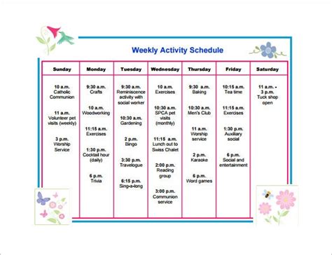 Activity Timetable Template