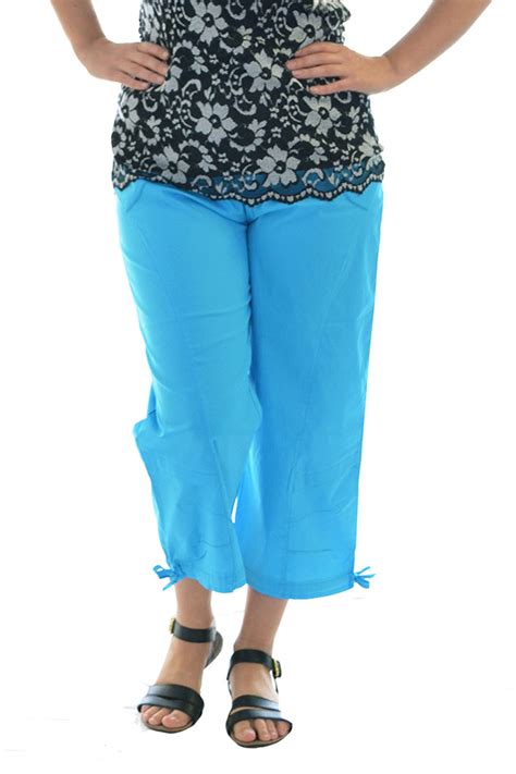 Ladies Cropped Pants Cotton Elasticated Capri Trousers Womens Summer