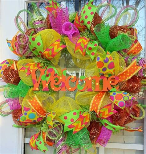 Spring Deco Mesh Wreath Everyday Welcome Spring Wreath Etsy Spring Deco Mesh Wreaths Summer