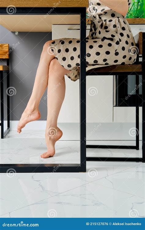 Barefoot Female Legs Under The Table Stock Photo Image Of Feet