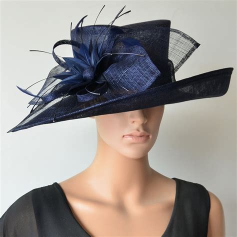 Navy Blue Formal Hat Large Dress Church Sinamay Hat Fascinator Etsy