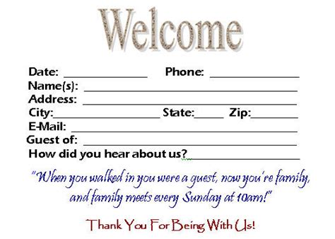 They help create a great hospitality experience that your first time church visitor or long term member will have on a given day. Visitor Card Template you can customize