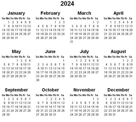 Printable Yearly Calendar 2024 Printable Hub