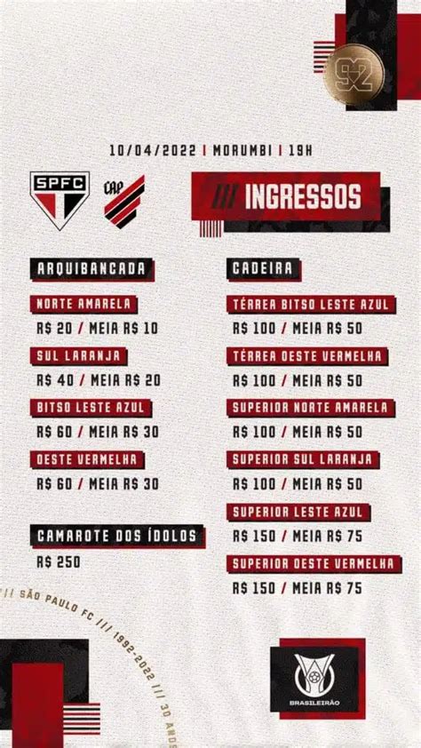 Ingressos para São Paulo x Athletico Paranaense confira valores e