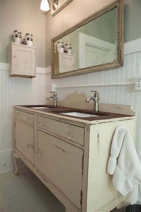 In practice, any furniture piece that is 18 to 24 inches deep can work well as a bathroom vanity. 3 Vintage Furniture Makeovers for the Bathroom | DIY Network Blog: Made + Remade | DIY