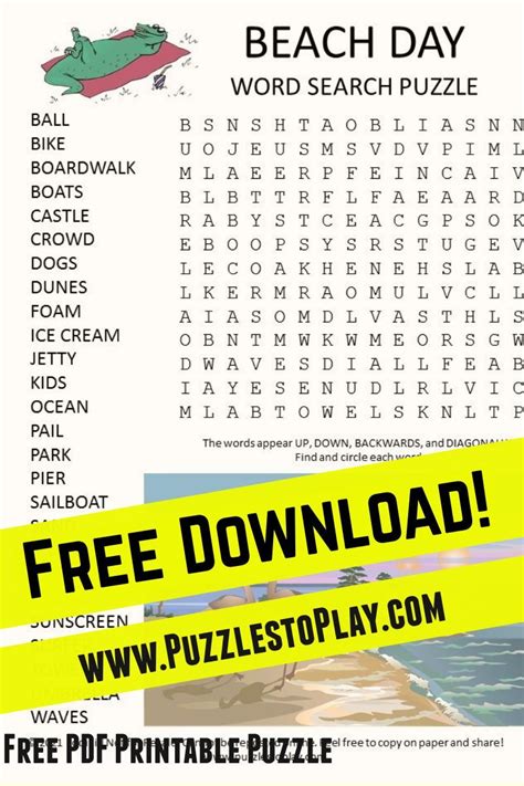 Beach Day Word Search Puzzle Ocean Words Word Search Puzzle Free
