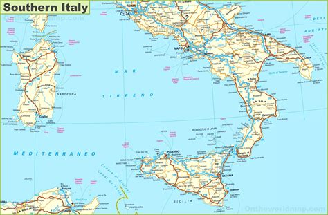 Sud Italia Mappa In Dettaglio La Road Map Del Sud Italia Europa Del