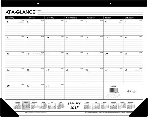 At A Glance Monthly Desk Pad Calendar January 2018
