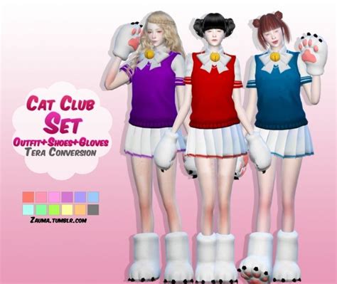Cat Club Set Outfit Gloves And Shoes At Zauma Via Sims 4 Updates Check