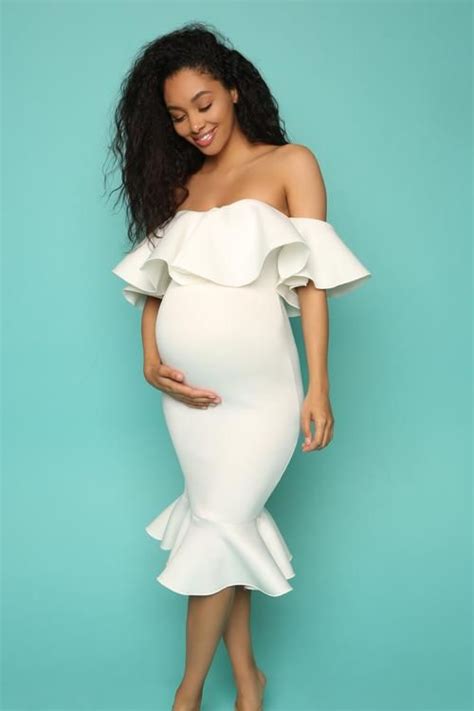 Plus Size Tagged White Chic Bump Club Dolly Dress Gender Reveal Dress Maternity Dresses