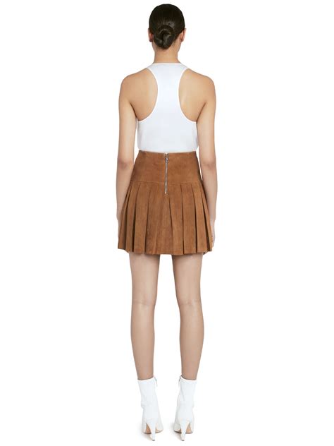 Emilie Pleated Suede Mini Skirt In Camel Alice And Olivia