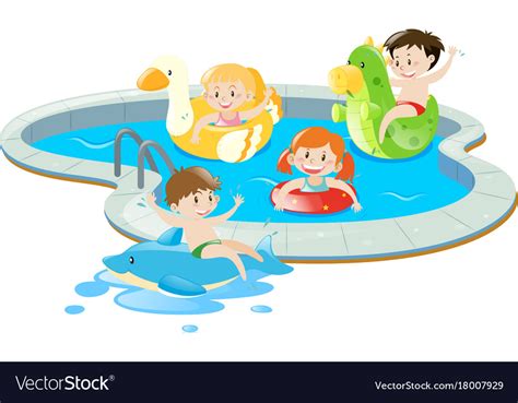 Four Kids Having Fun In The Pool Royalty Free Vector Image