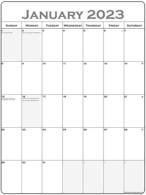 January 2020 Vertical Calendar Portrait