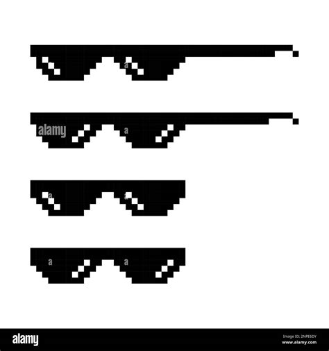 Set Of Fun Retro Pixel Sun Glass Icon Life Style Meme Sunglasses Thug